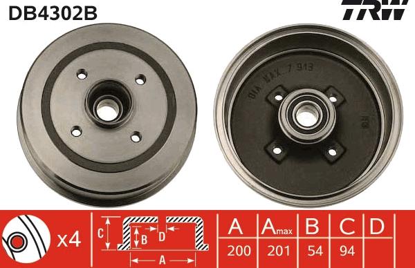 TRW DB4302B - Tambur frana aaoparts.ro