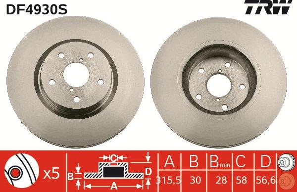 TRW DF4930S - Disc frana aaoparts.ro