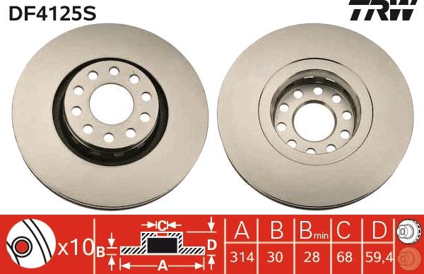 TRW DF4125S - Disc frana aaoparts.ro