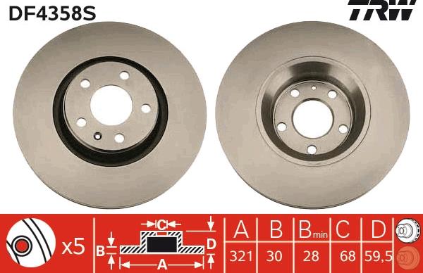 TRW DF4358S - Disc frana aaoparts.ro