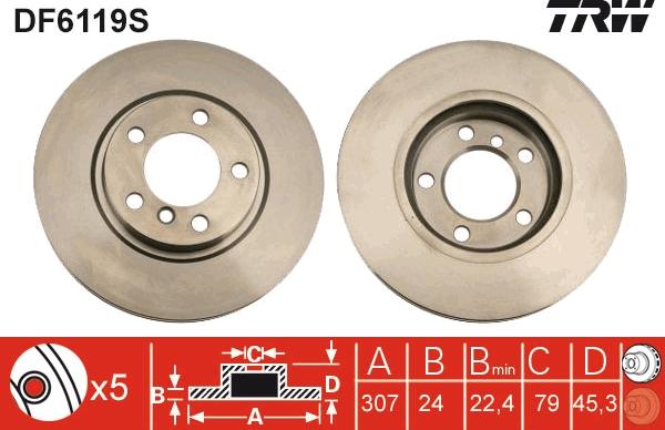 TRW DF6119S - Disc frana aaoparts.ro