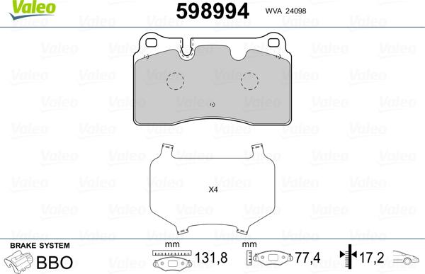 Valeo 598994 - Set placute frana,frana disc aaoparts.ro