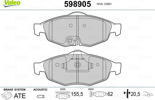 Valeo 598905 - Set placute frana,frana disc aaoparts.ro