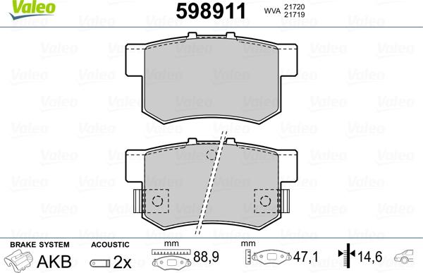 Valeo 598911 - Set placute frana,frana disc aaoparts.ro