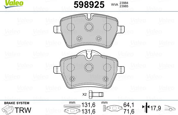 Valeo 598925 - Set placute frana,frana disc aaoparts.ro