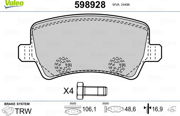 Valeo 598928 - Set placute frana,frana disc aaoparts.ro