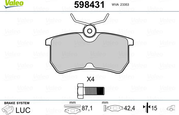 VALEO 598431 - Set placute frana,frana disc aaoparts.ro