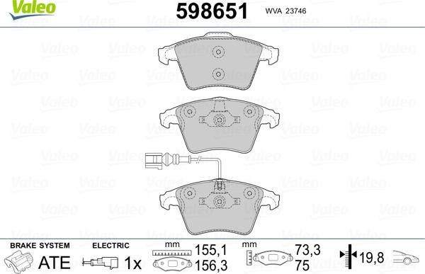 Valeo 598651 - Set placute frana,frana disc aaoparts.ro