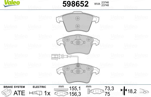 Valeo 598652 - Set placute frana,frana disc aaoparts.ro