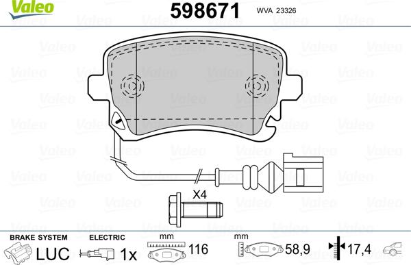 Valeo 598671 - Set placute frana,frana disc aaoparts.ro
