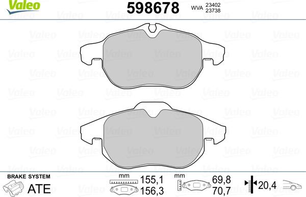 Valeo 598678 - Set placute frana,frana disc aaoparts.ro