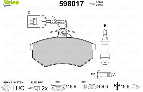 Valeo 598017 - Set placute frana,frana disc aaoparts.ro