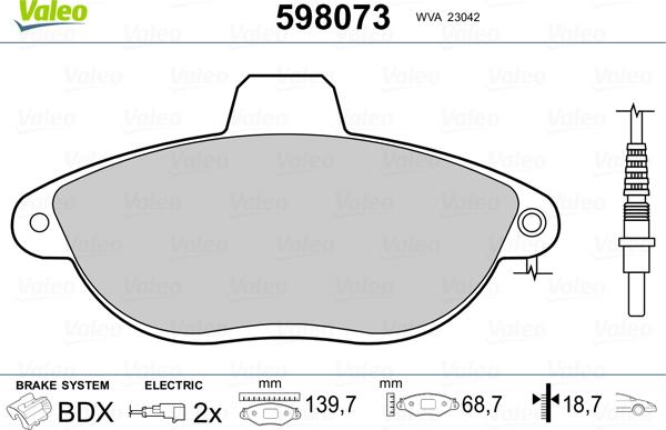 Valeo 598073 - Set placute frana,frana disc aaoparts.ro