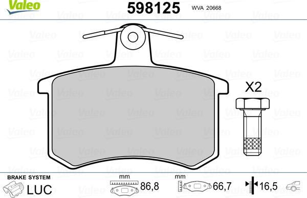 Valeo 598125 - Set placute frana,frana disc aaoparts.ro