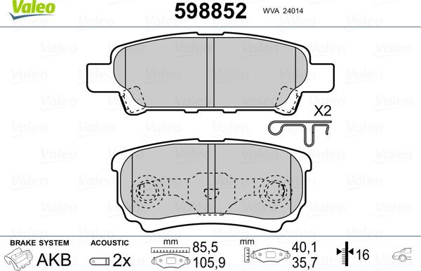 Valeo 598852 - Set placute frana,frana disc aaoparts.ro