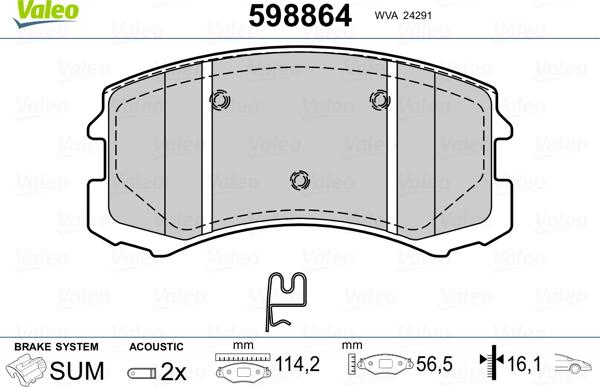 Valeo 598864 - Set placute frana,frana disc aaoparts.ro