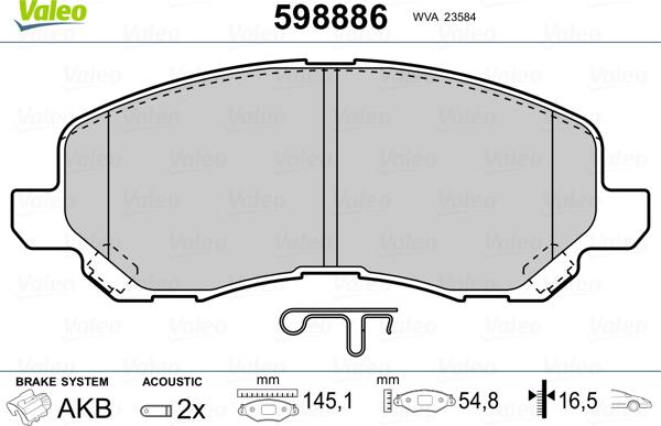 Valeo 598886 - Set placute frana,frana disc aaoparts.ro