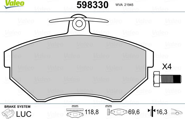 Valeo 598330 - Set placute frana,frana disc aaoparts.ro