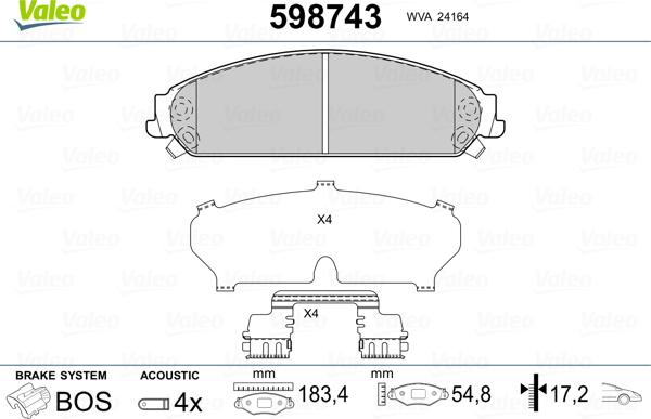 Valeo 598743 - Set placute frana,frana disc aaoparts.ro