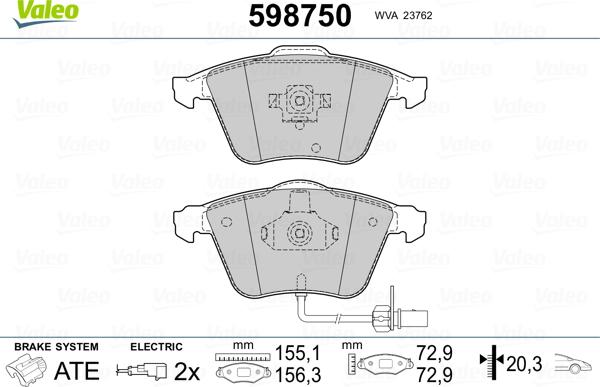Valeo 598750 - Set placute frana,frana disc aaoparts.ro