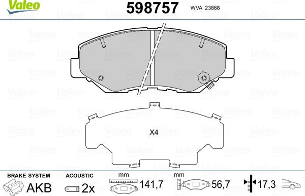 Valeo 598757 - Set placute frana,frana disc aaoparts.ro