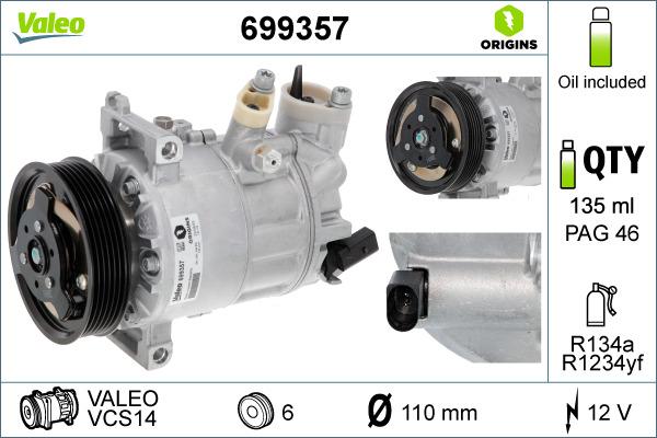 VALEO 699357 - Compresor, climatizare aaoparts.ro
