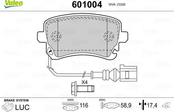 Valeo 601004 - Set placute frana,frana disc aaoparts.ro