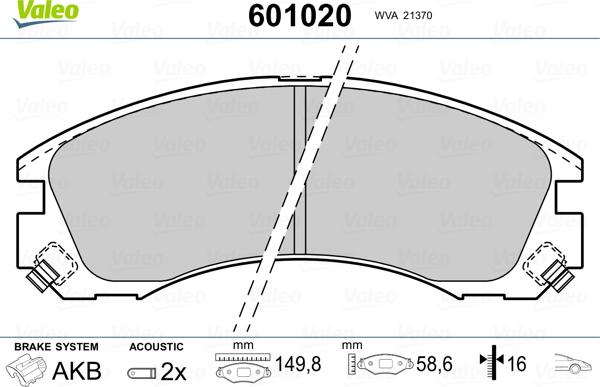 Valeo 601020 - Set placute frana,frana disc aaoparts.ro