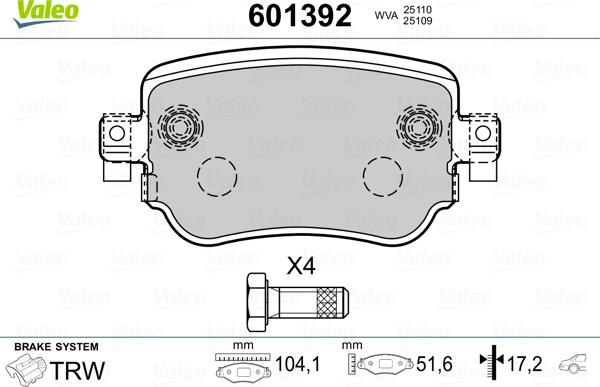 Valeo 601392 - Set placute frana,frana disc aaoparts.ro