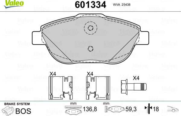 Valeo 601334 - Set placute frana,frana disc aaoparts.ro