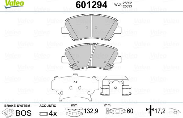 Valeo 601294 - Set placute frana,frana disc aaoparts.ro