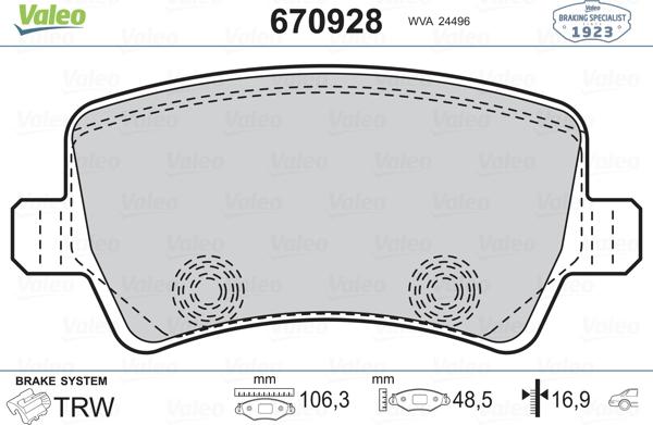 Valeo 670928 - Set placute frana,frana disc aaoparts.ro