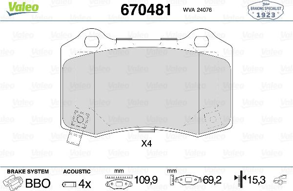 VALEO 670481 - Set placute frana,frana disc aaoparts.ro