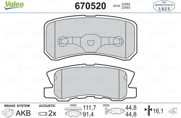 Valeo 670520 - Set placute frana,frana disc aaoparts.ro