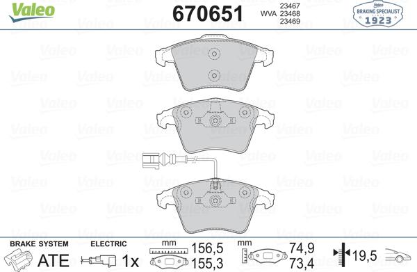 Valeo 670651 - Set placute frana,frana disc aaoparts.ro