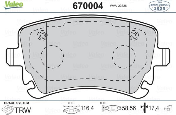 Valeo 670004 - Set placute frana,frana disc aaoparts.ro