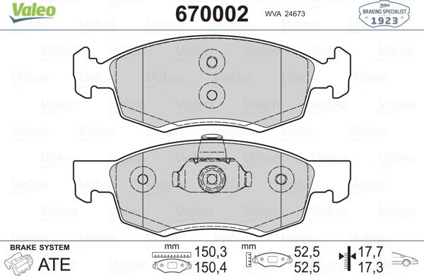VALEO 670002 - Set placute frana,frana disc aaoparts.ro