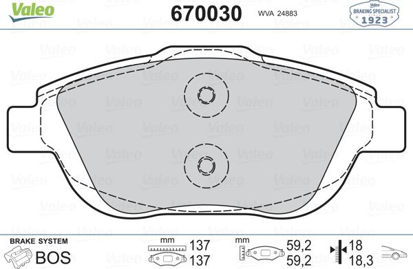 Valeo 670030 - Set placute frana,frana disc aaoparts.ro