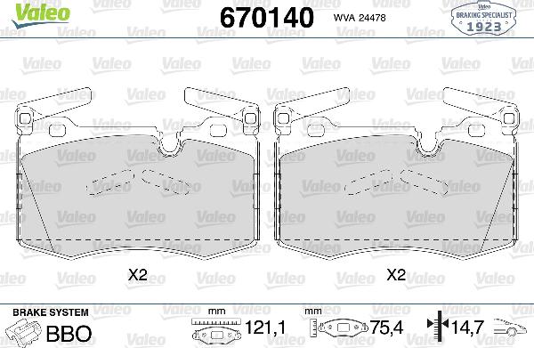 VALEO 670140 - Set placute frana,frana disc aaoparts.ro