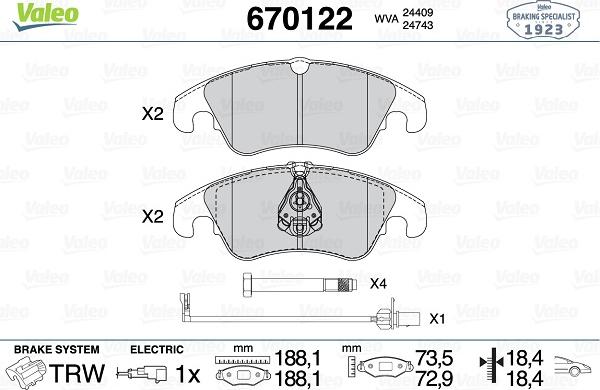 Valeo 670122 - Set placute frana,frana disc aaoparts.ro