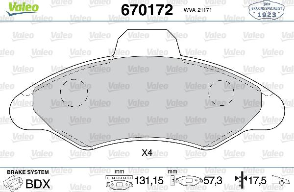 Valeo 670172 - Set placute frana,frana disc aaoparts.ro