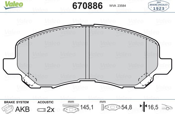 Valeo 670886 - Set placute frana,frana disc aaoparts.ro