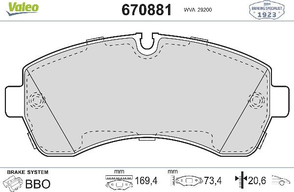 VALEO 670881 - Set placute frana,frana disc aaoparts.ro