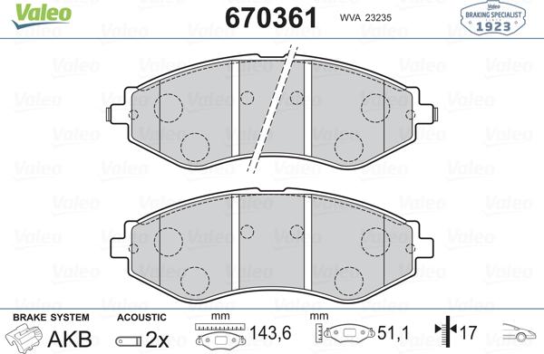 Valeo 670361 - Set placute frana,frana disc aaoparts.ro