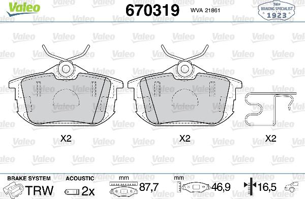 VALEO 670319 - Set placute frana,frana disc aaoparts.ro