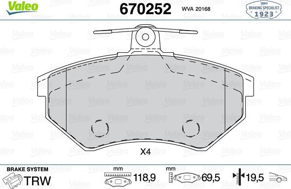 Valeo 670252 - Set placute frana,frana disc aaoparts.ro