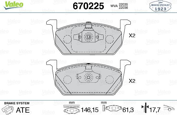 VALEO 670225 - Set placute frana,frana disc aaoparts.ro