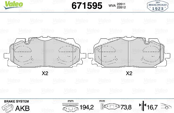 VALEO 671595 - Set placute frana,frana disc aaoparts.ro