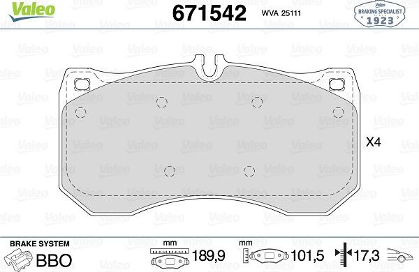 Valeo 671542 - Set placute frana,frana disc aaoparts.ro