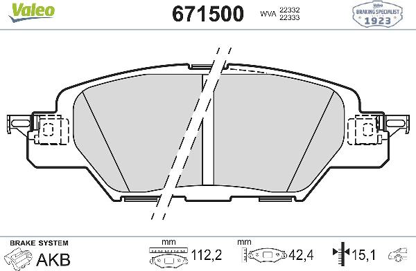 VALEO 671500 - Set placute frana,frana disc aaoparts.ro